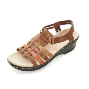 NWOB Clarks Lexi Bridge Leather Wedge Sandals Women's Sz 7.5M Shoes